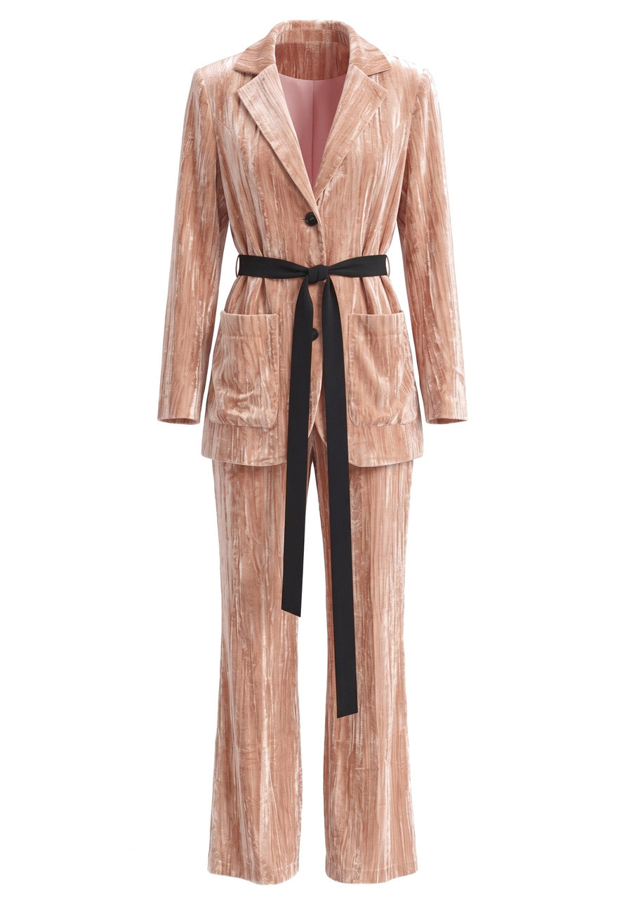 Long Sleeve Velvet Suit Nude