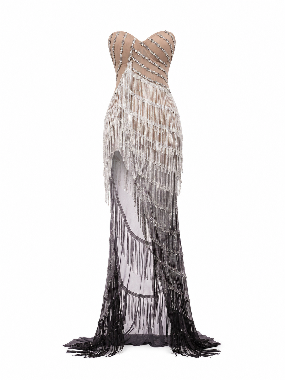 Strapless Fringe Split Maxi Dress