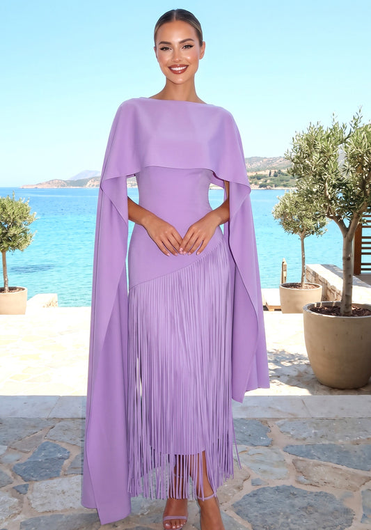 Cape Tassel Maxi Dress Lavender
