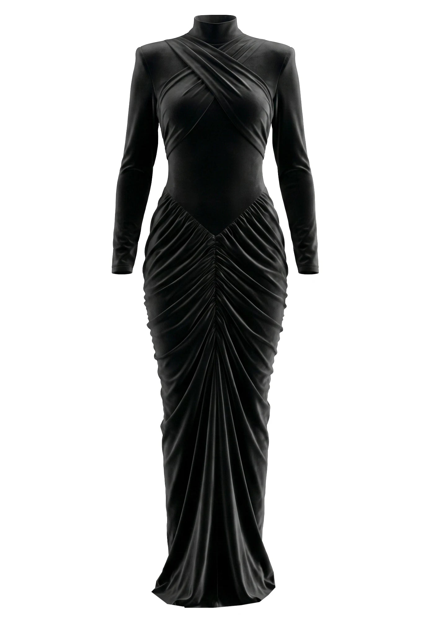 Long Sleeve Draped Maxi Dress Black