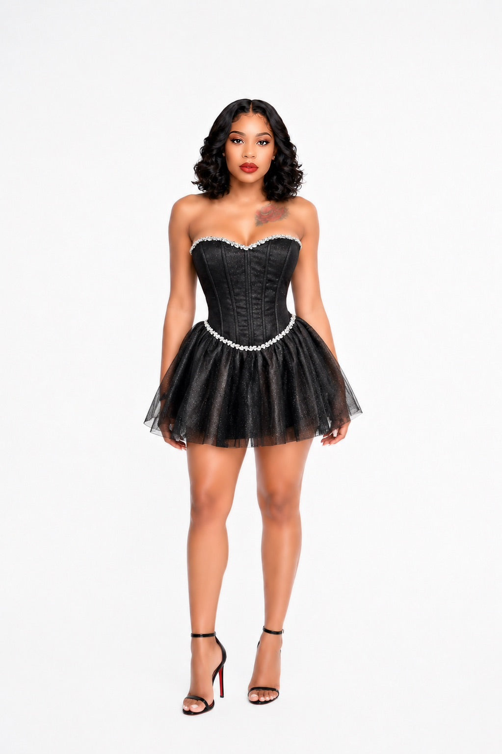 Strapless Crystal Corset A Line Dress Grey
