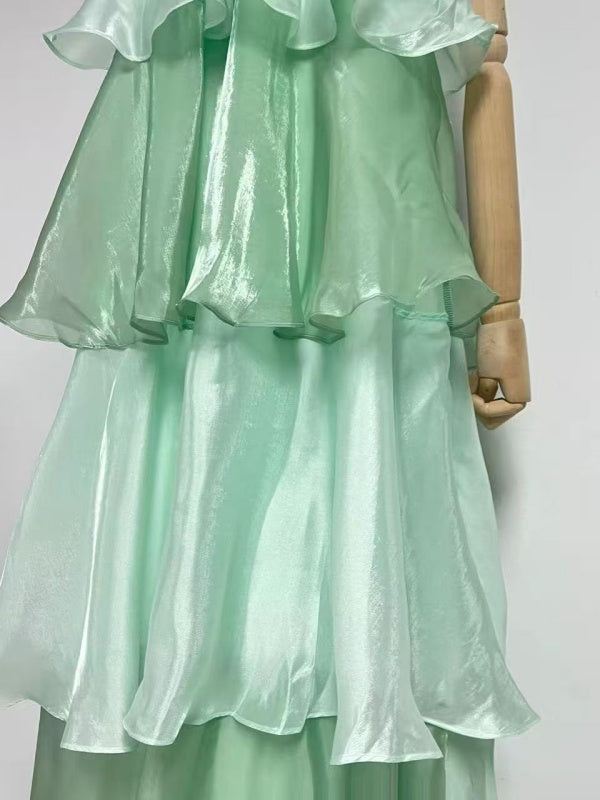 Mint Cascade Halter Maxi Dress