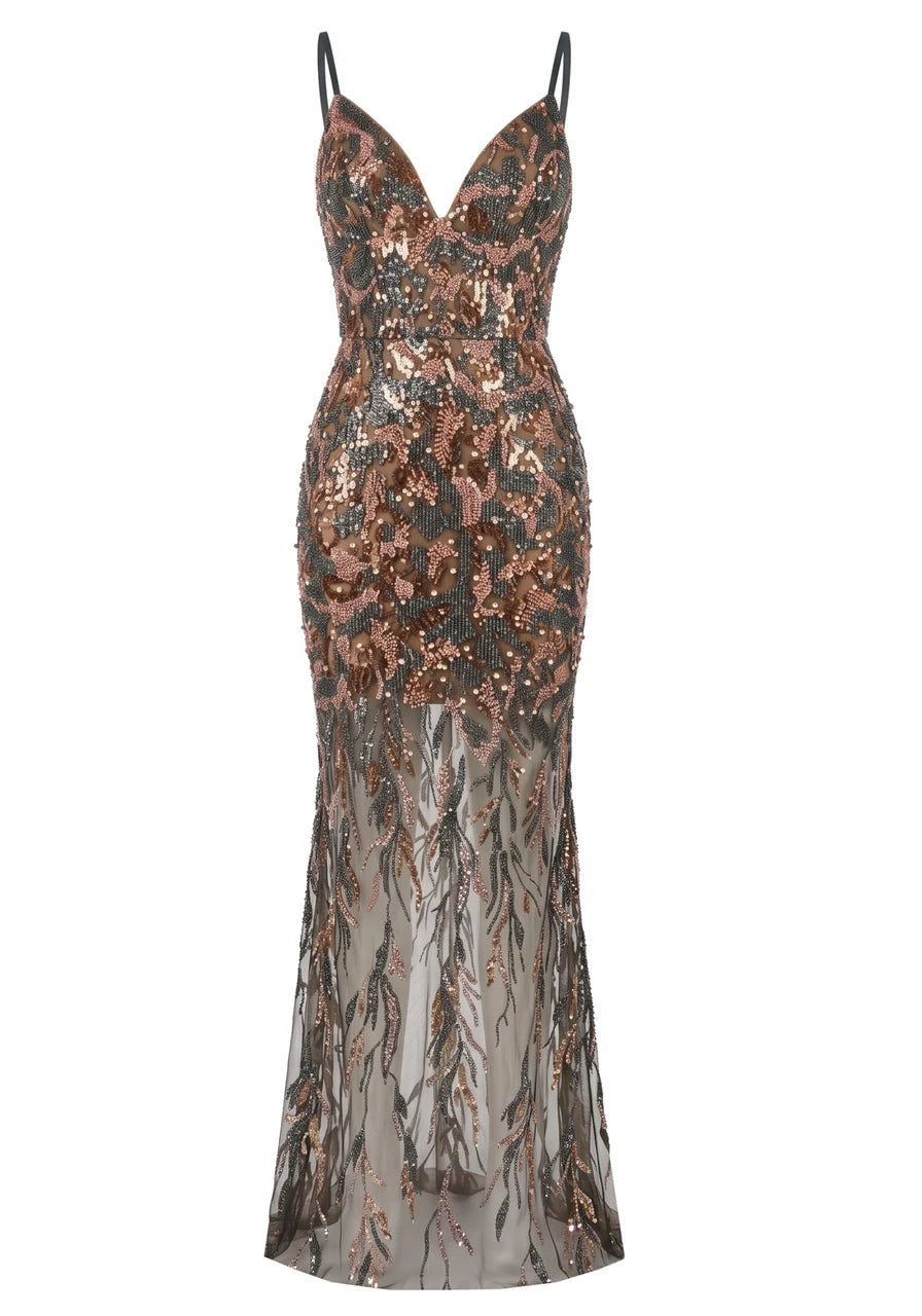 Embellished Maxi Dress Brown