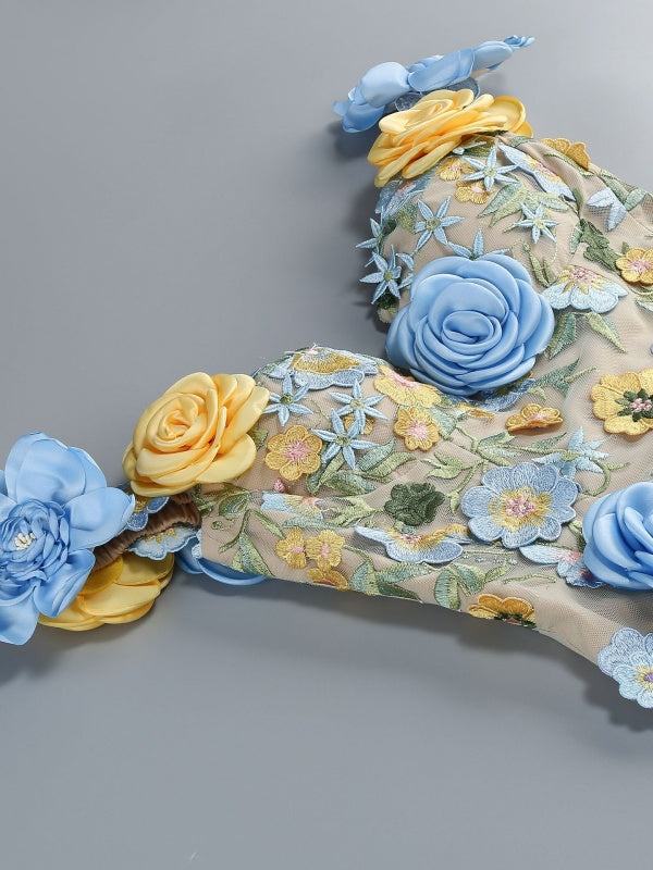 Blue & Gold Floral Garden dress