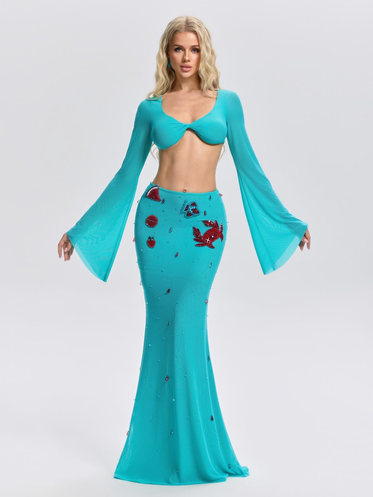 Becca Sleeve Crystal Skirt Set