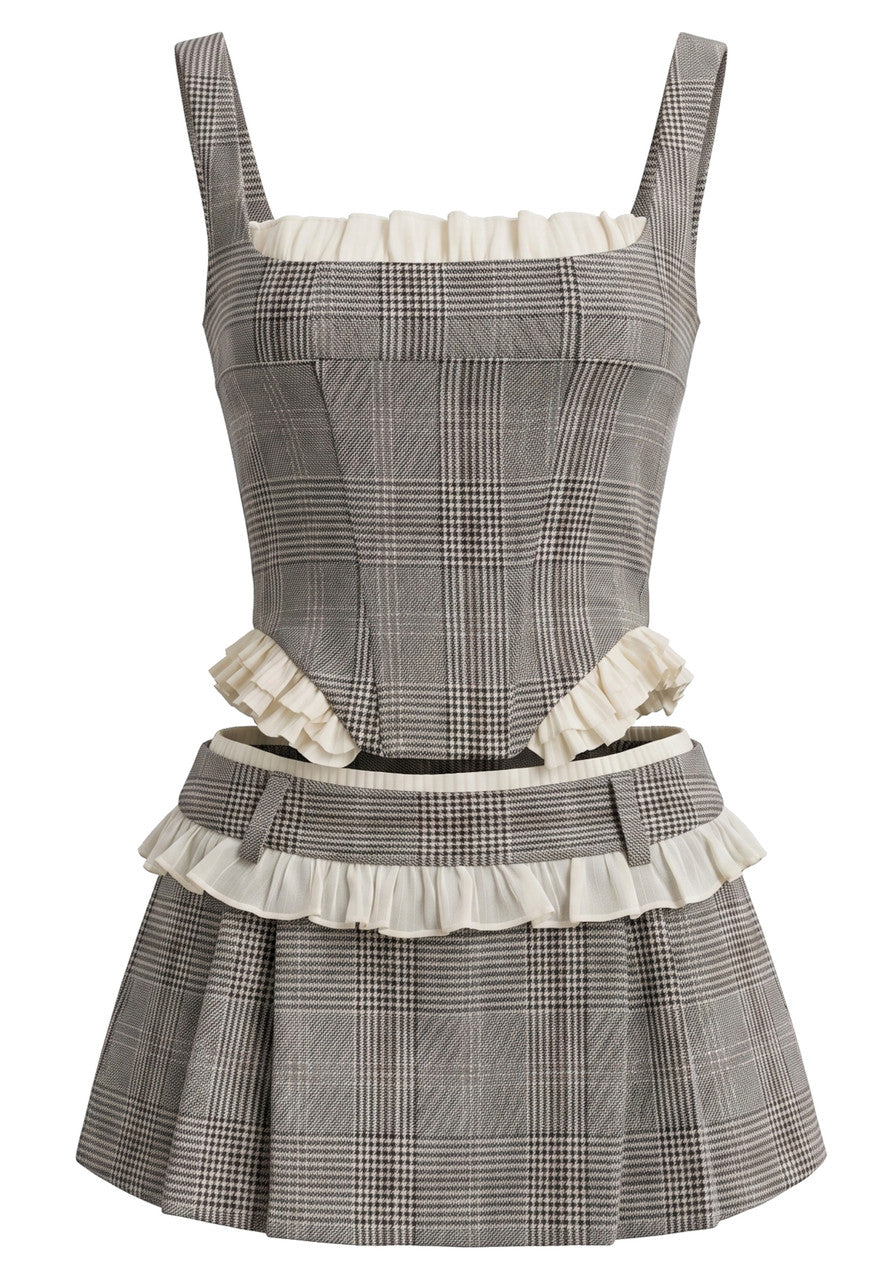 Ruffle Detail Corset Two Piece Dress Dark Grey