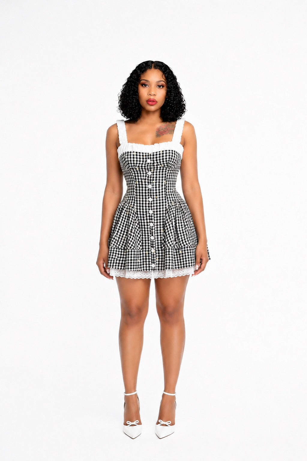 Floral Ruched A Line Dress Black