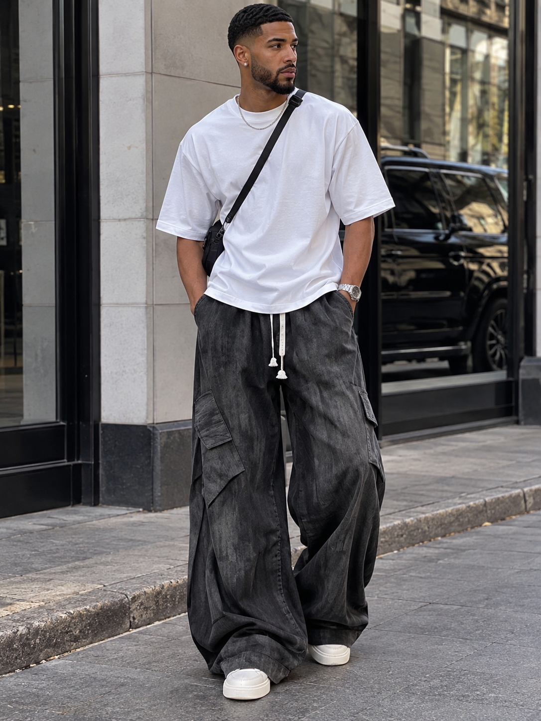 Men's Wide-Leg Pants with Drawstring