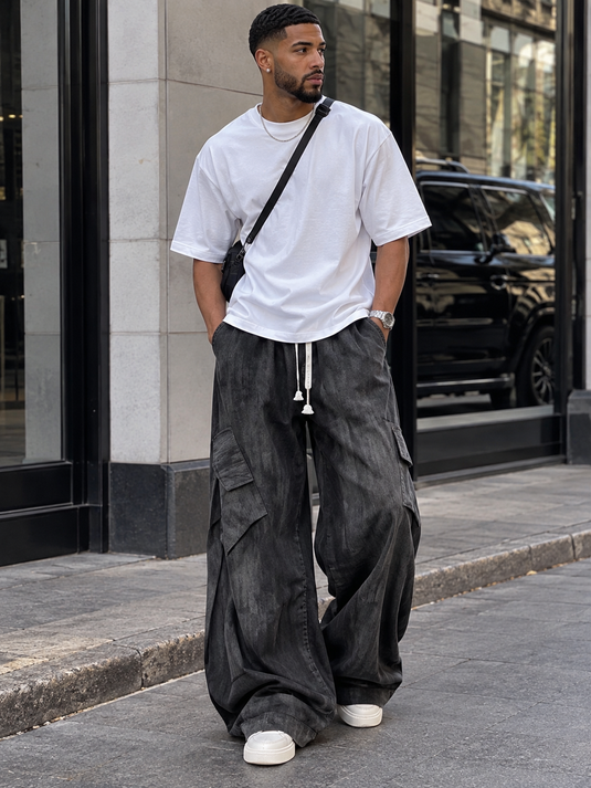 Men's Wide-Leg Pants with Drawstring