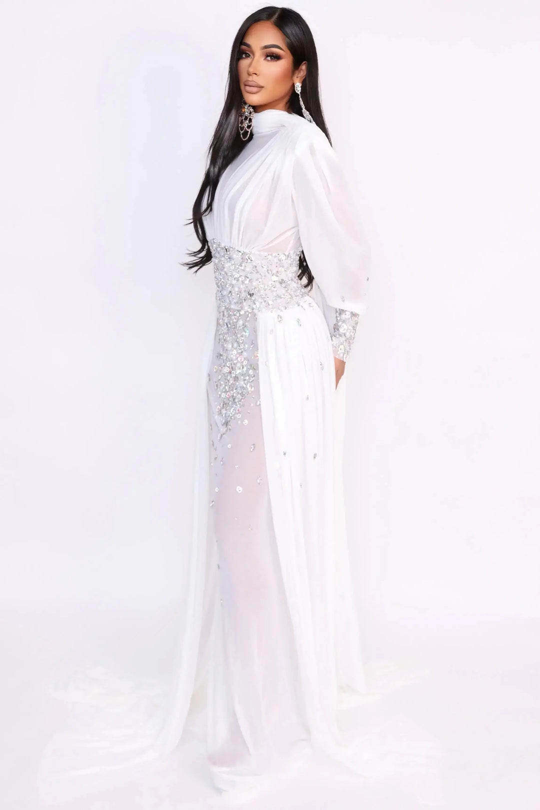 The white Crystal See-Through Gown