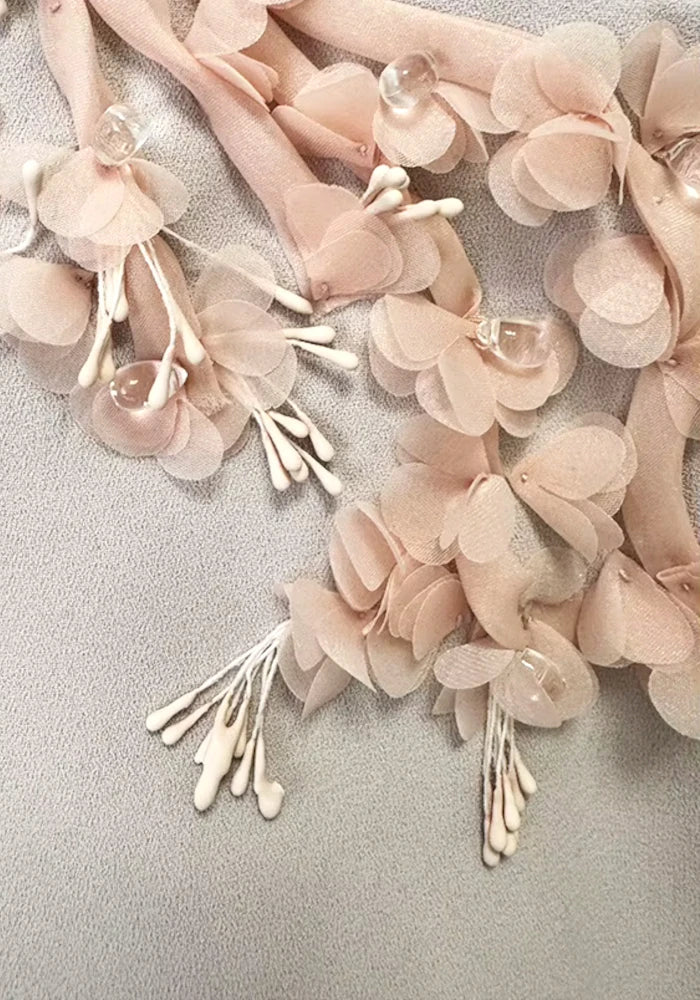 Floral Detail A Line Maxi Dress Nude