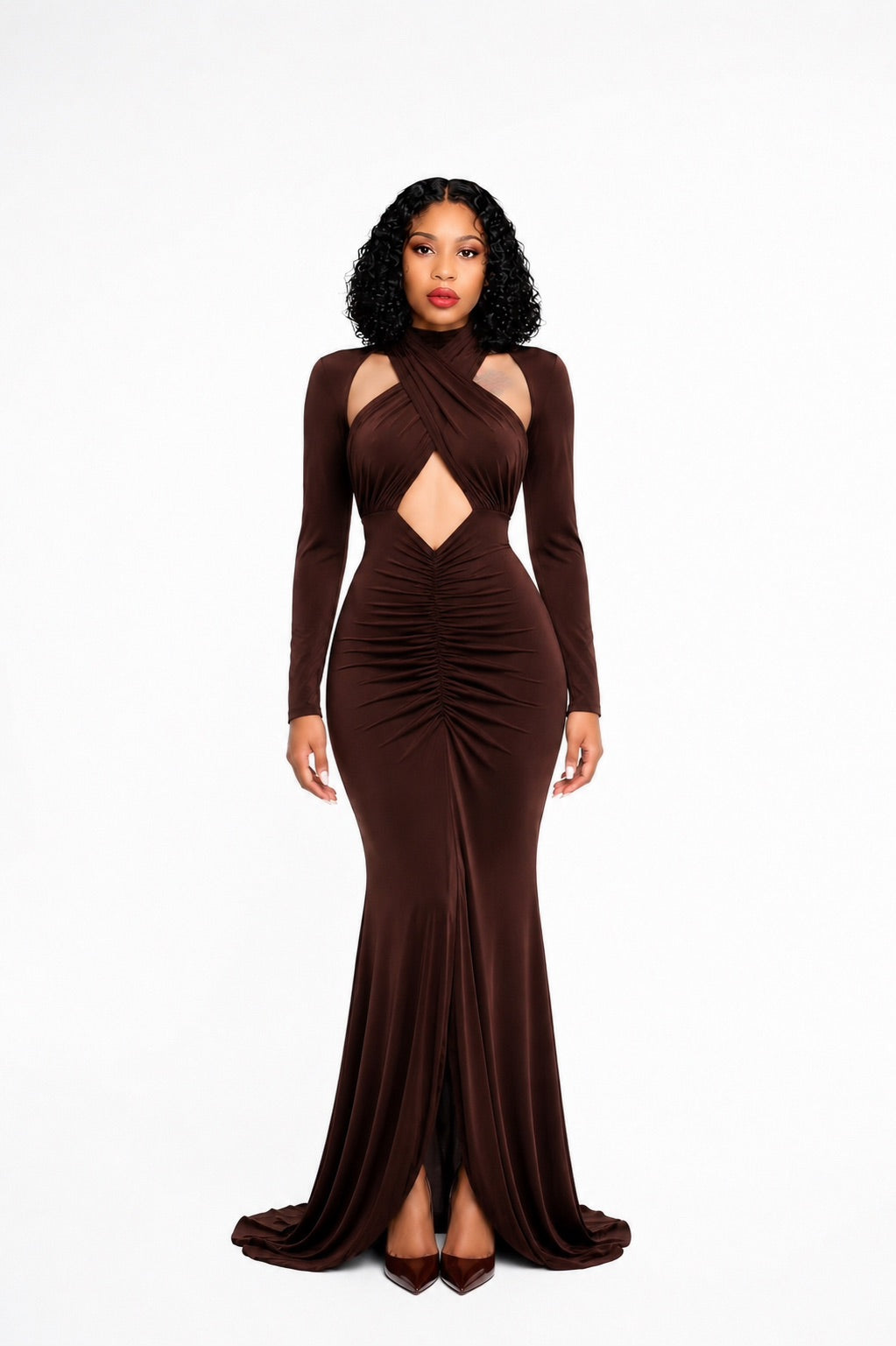 Marie Brown Cross Over Cut-Out Maxi Dress