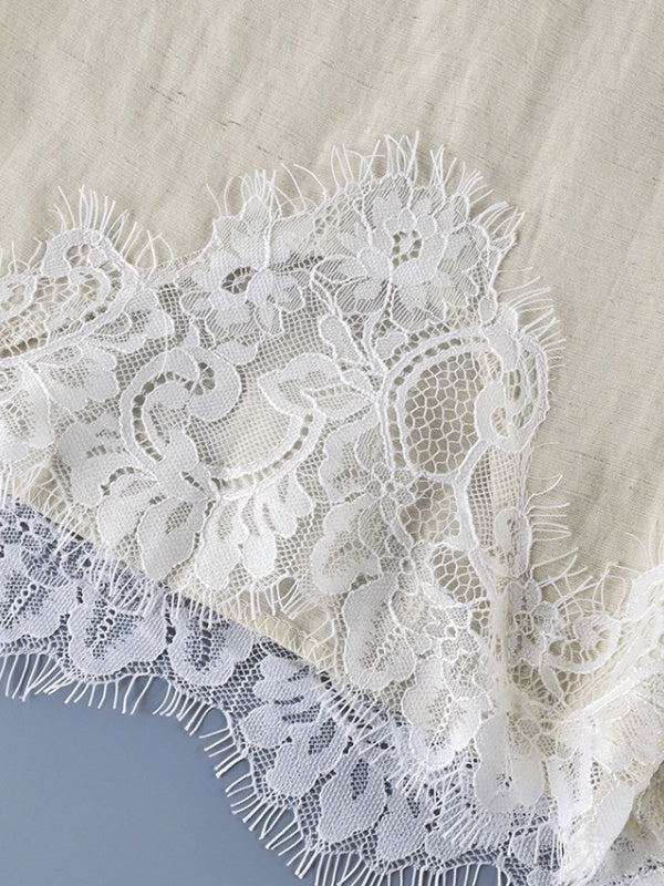 Ivory Lace-Trim Asymmetrical set