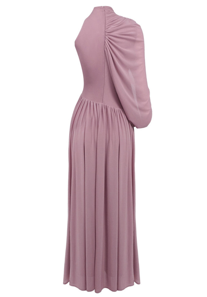 One Sleeve Draped A Line Maxi Dress Pink