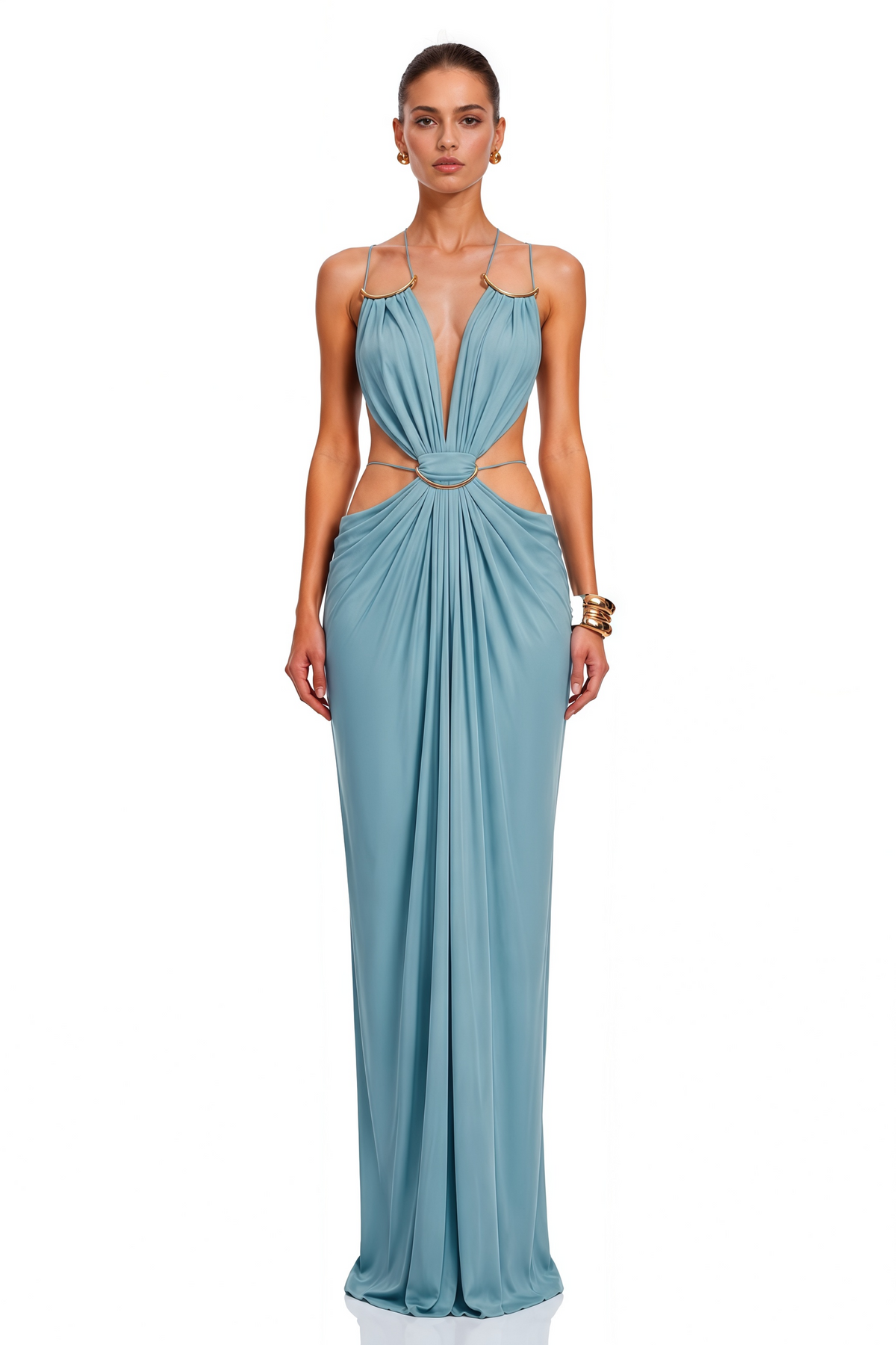Blue Cut-Out Halterneck Maxi Dress