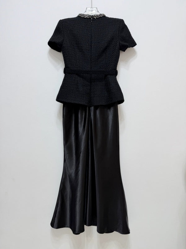 Noir Elegance Belted Skirt Set