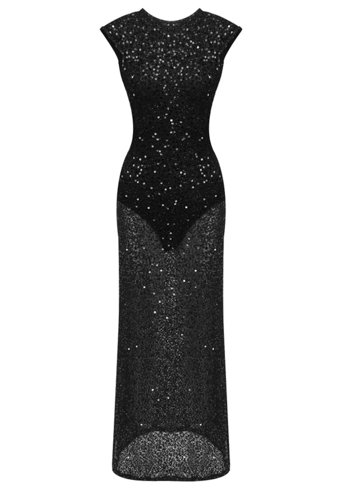 Sequin Backless Maxi Dress Black