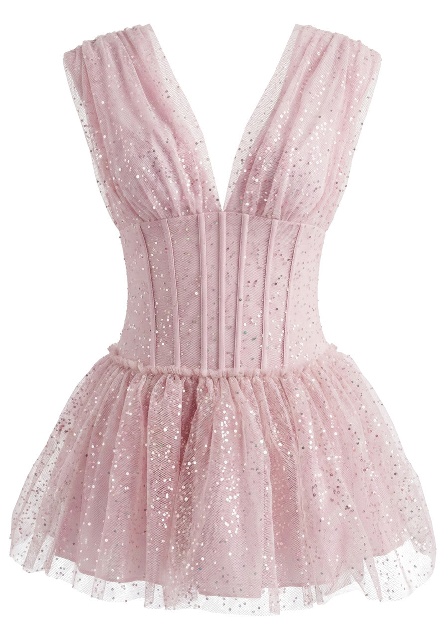 Draped Structured Lace A Line Dress Pink