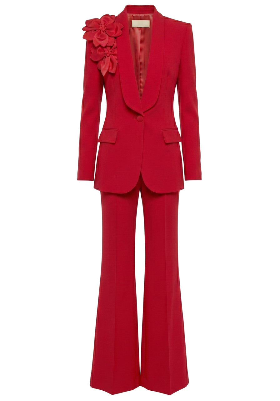 Long Sleeve Floral Detail Suit Red
