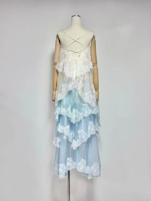 Coastal Dream Lace Maxi Dress blue