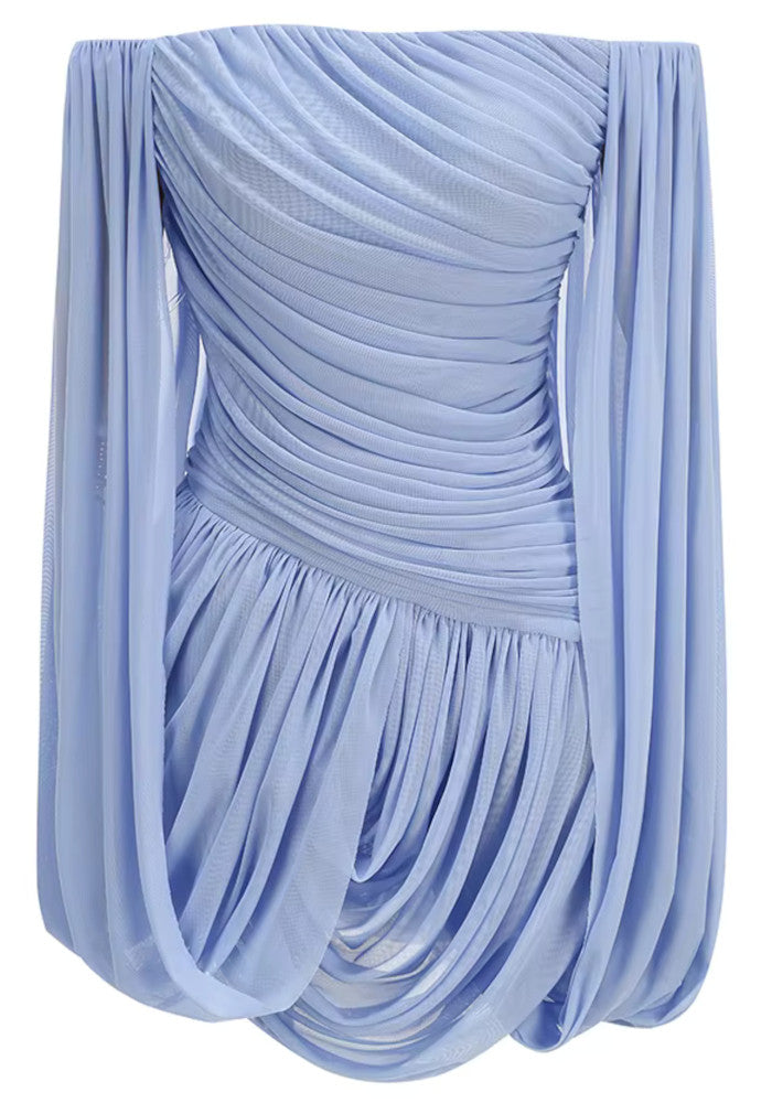 Draped Bardot Dress Blue