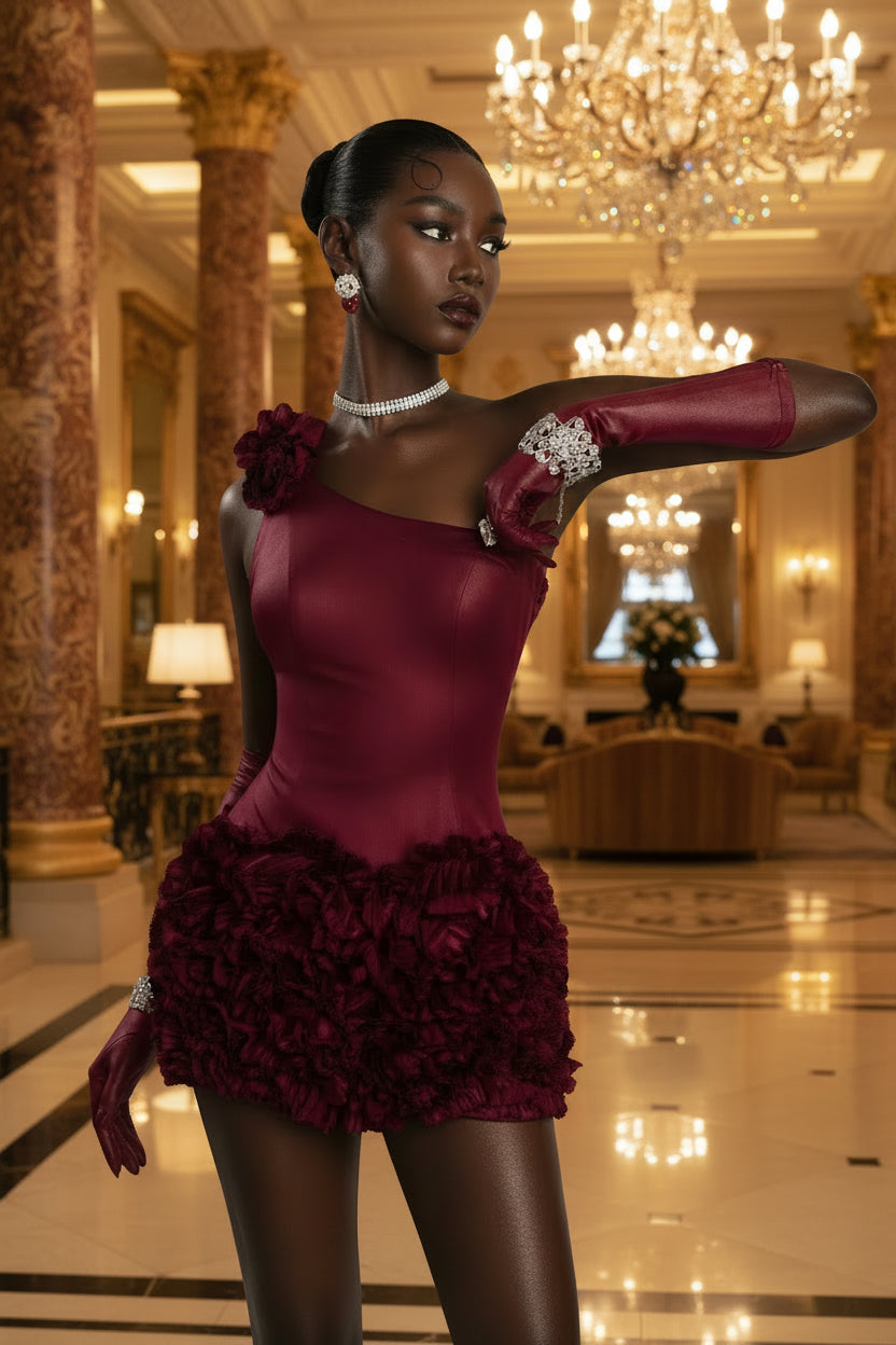 The Celeste Feather-Trim dress
