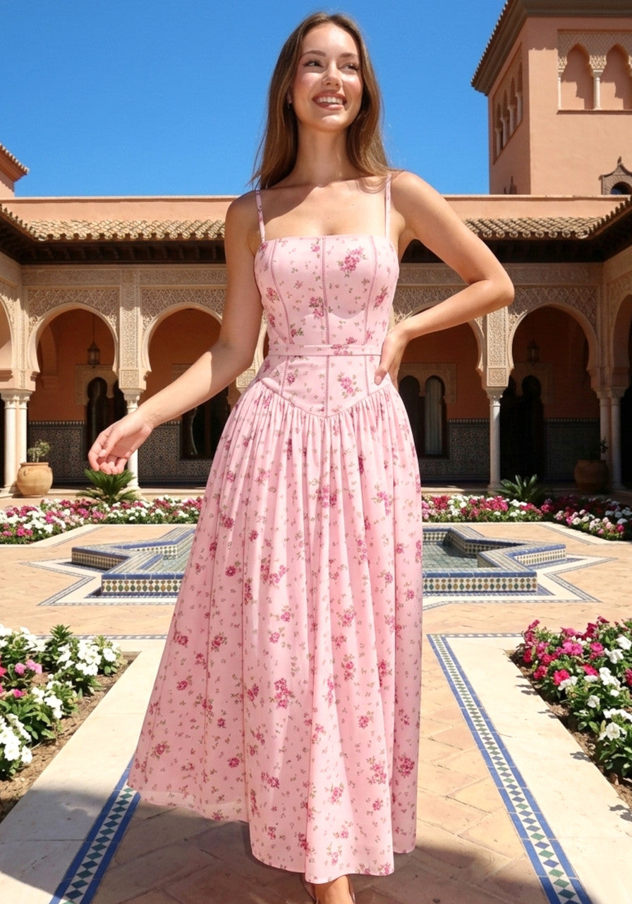 Floral A Line Maxi Dress Pink