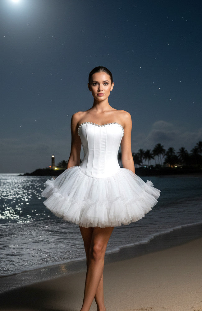 Strapless Crystal Mesh A Line Dress