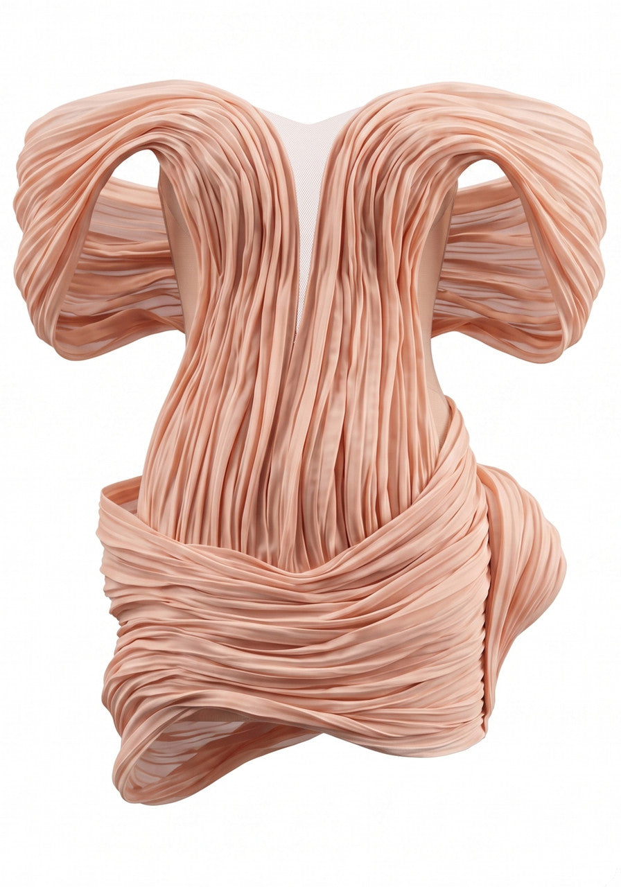 Draped Bardot Dress Coral
