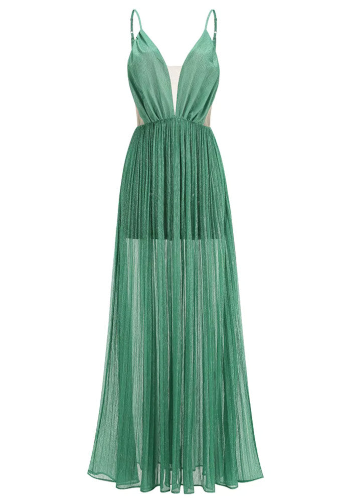 Backless A Line Maxi Dress Green