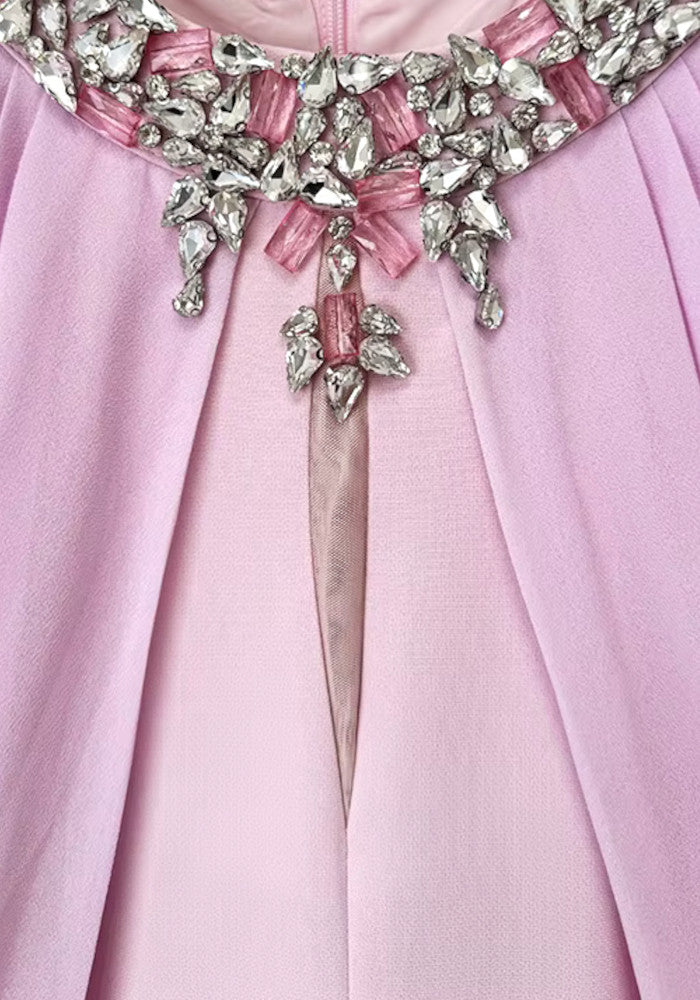 Halter Crystal Draped Maxi Dress Pink