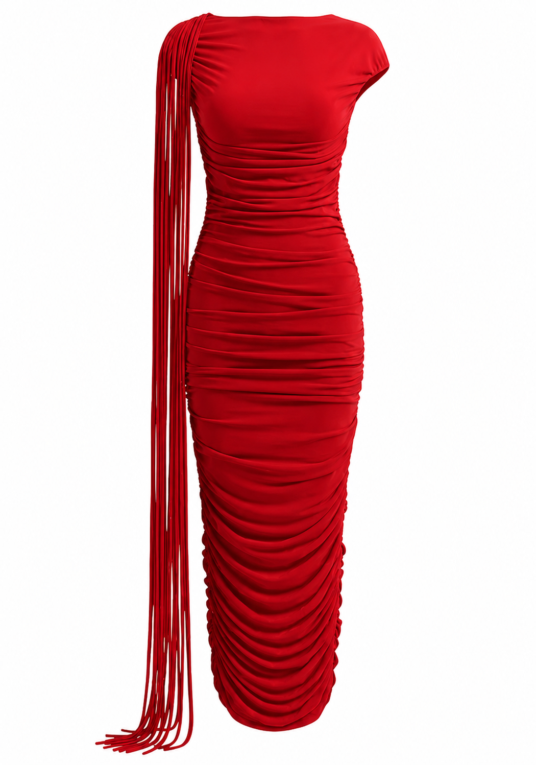 Tassel Detail Draped Maxi Dress red