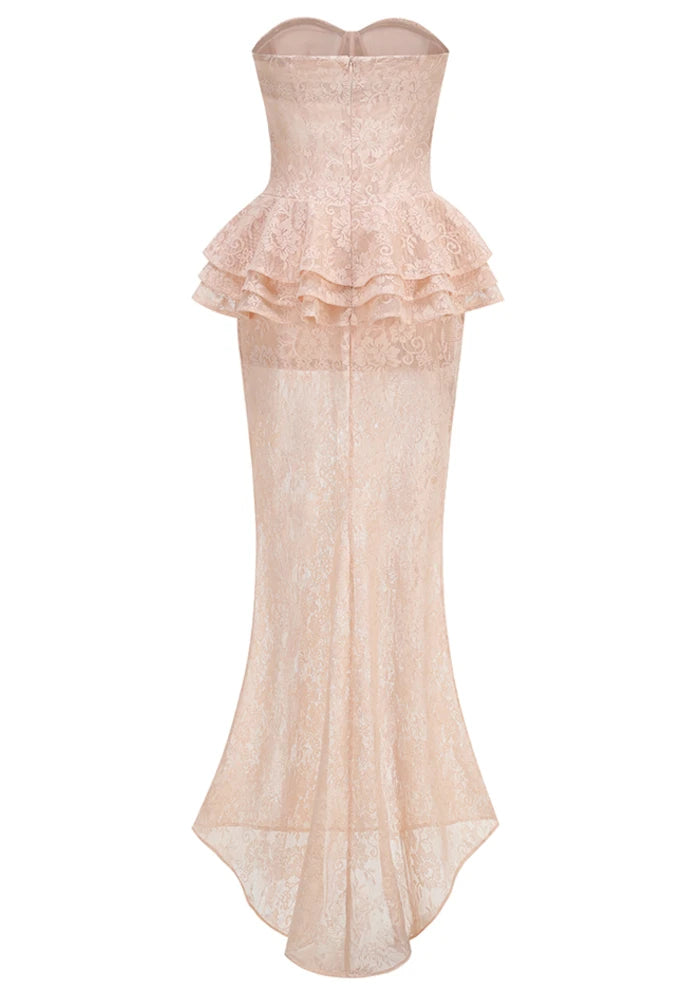 Strapless Nude Peplum Maxi Dress Nude Pink