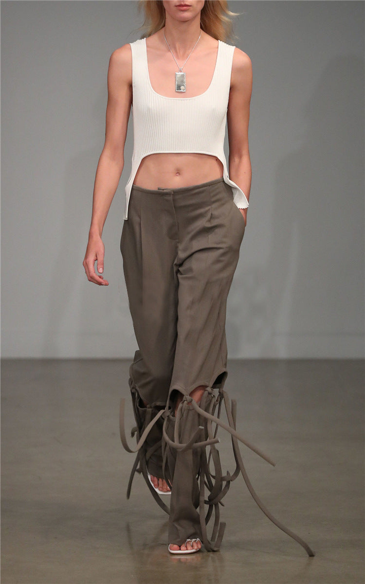 Deconstruction Irregular Asymmetric Detachable Two Piece Vest Knitted Top