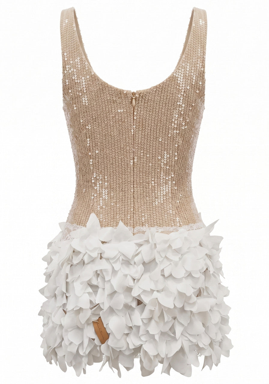 Sequin Petal Dress Gold White