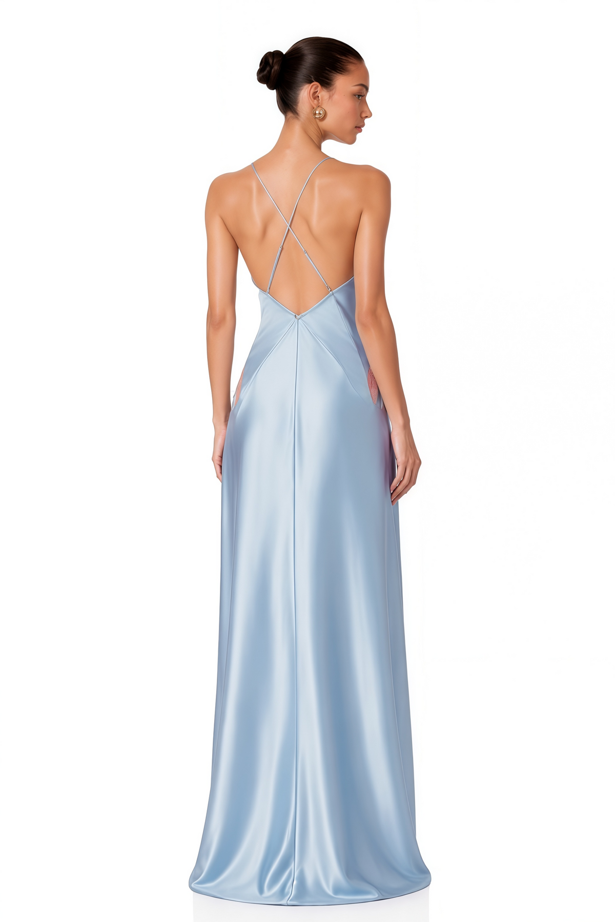 Blue V-neck Lace Trim Maxi Dress