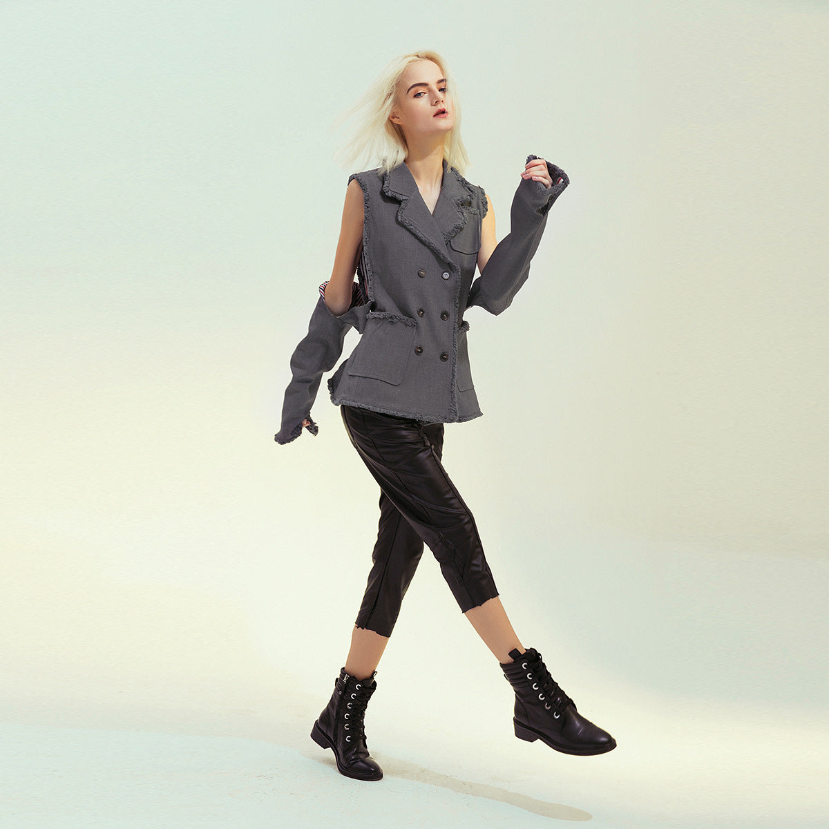Fringe off the Shoulder Double Breasted Broken Long Sleeve Coat