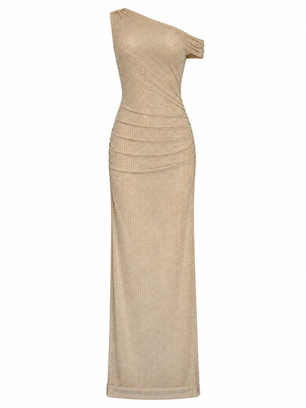 Celeste Crystal One-Shoulder Maxi Dress