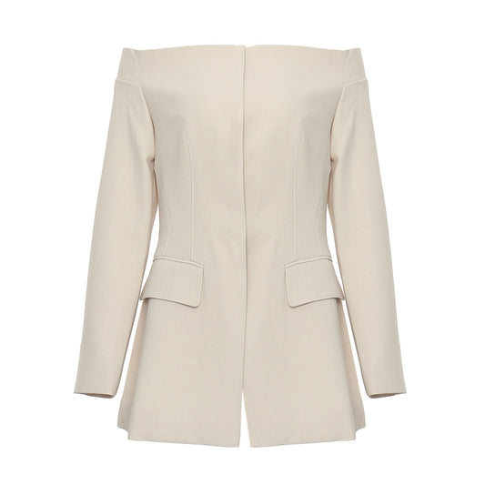 Autumn Winter off the Shoulder Personality Zipper Hidden Hook Short Jacket Women