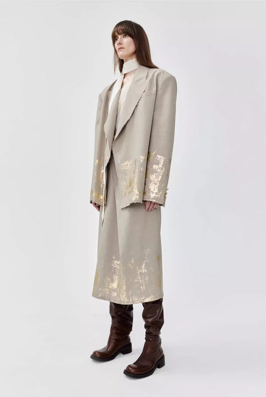 Autumn Winter Freehand Graffiti Gilding Loose Design Skirt Two Piece Sets Women