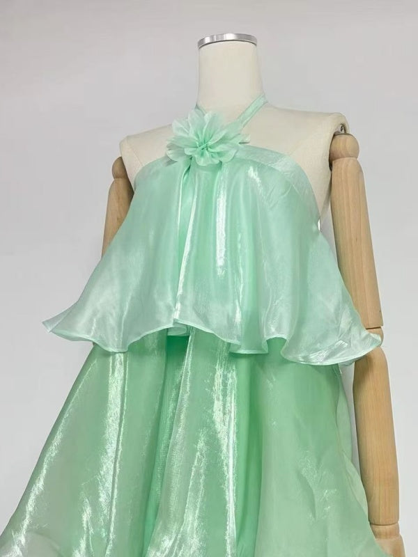 Mint Cascade Halter Maxi Dress