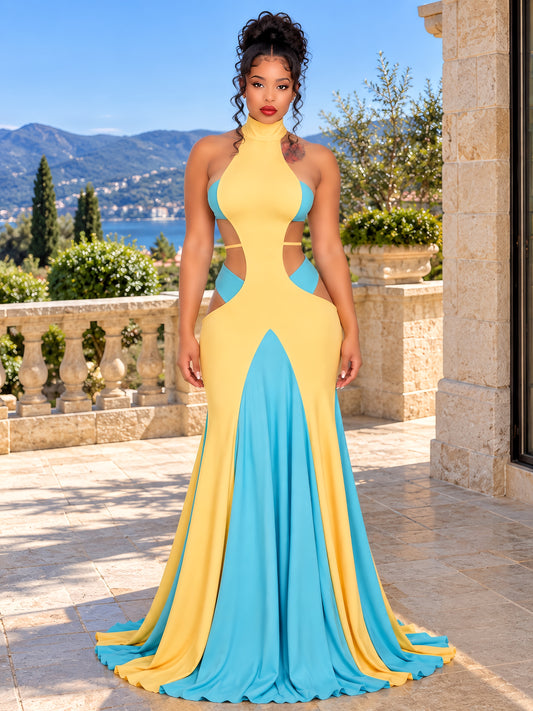 The Citrus Color-Block Halter dress