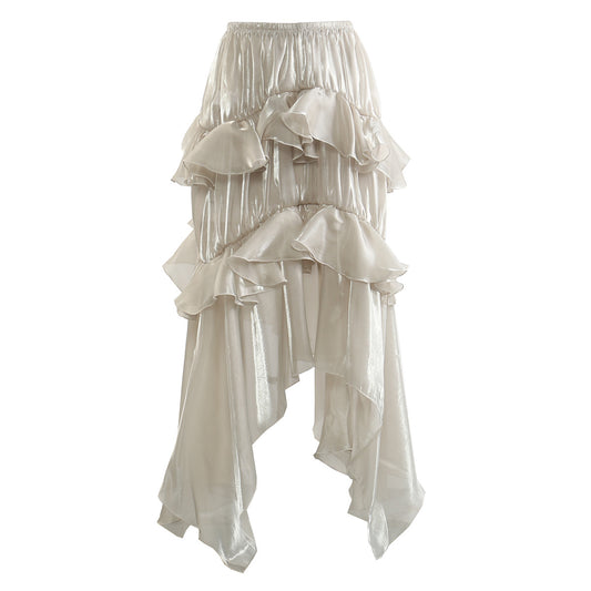 Spring Summer Blingbling Elastic Waist Fluffy Tiered Skirt Special Women Clothing Anti Exposure