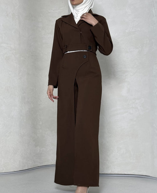 Autumn Double Layer Irregular Asymmetric Pants Short Coat Top Casual Two Piece Sets Women