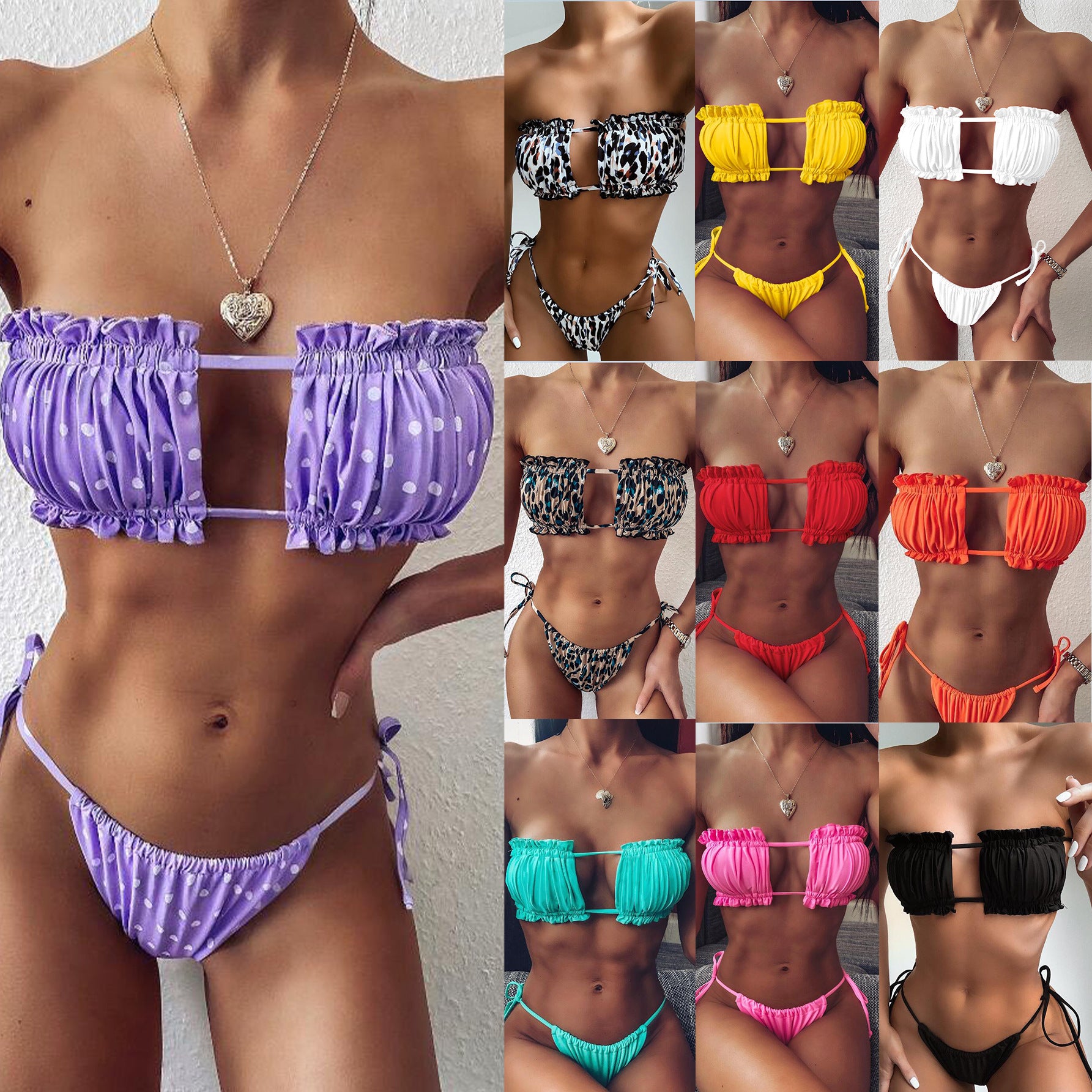 Swimsuit Pleated Hollow Out Cutout Bikini