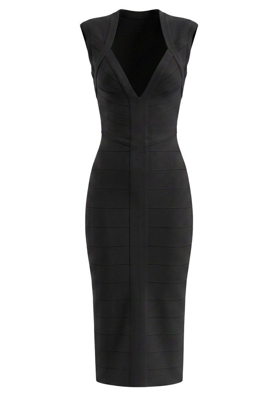 Sweetheart Neckline Midi Dress Black