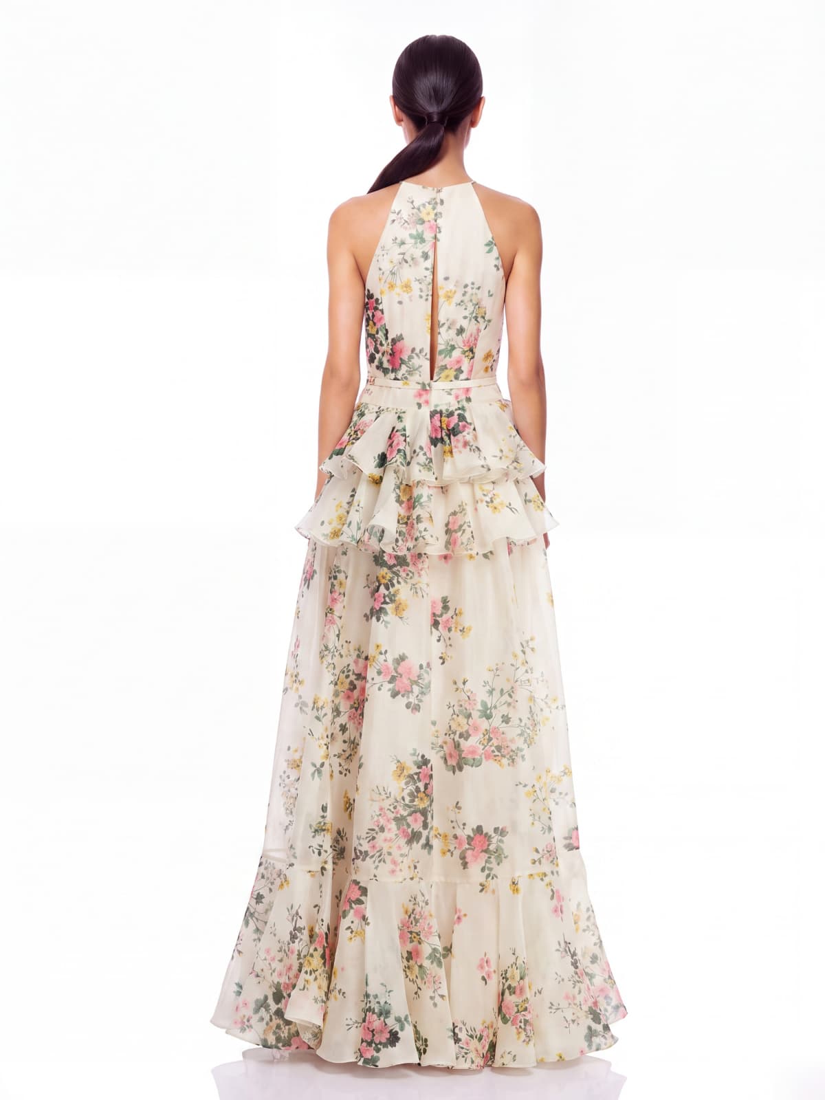 Floral Ruffle Maxi Dress In Beige