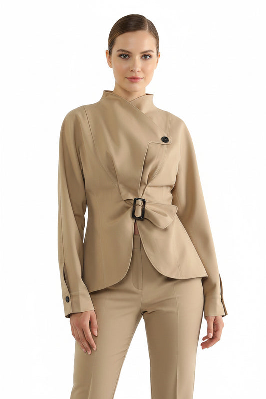 Tight Waist Slimming Flounce Irregular Asymmetric Cutting Jacket