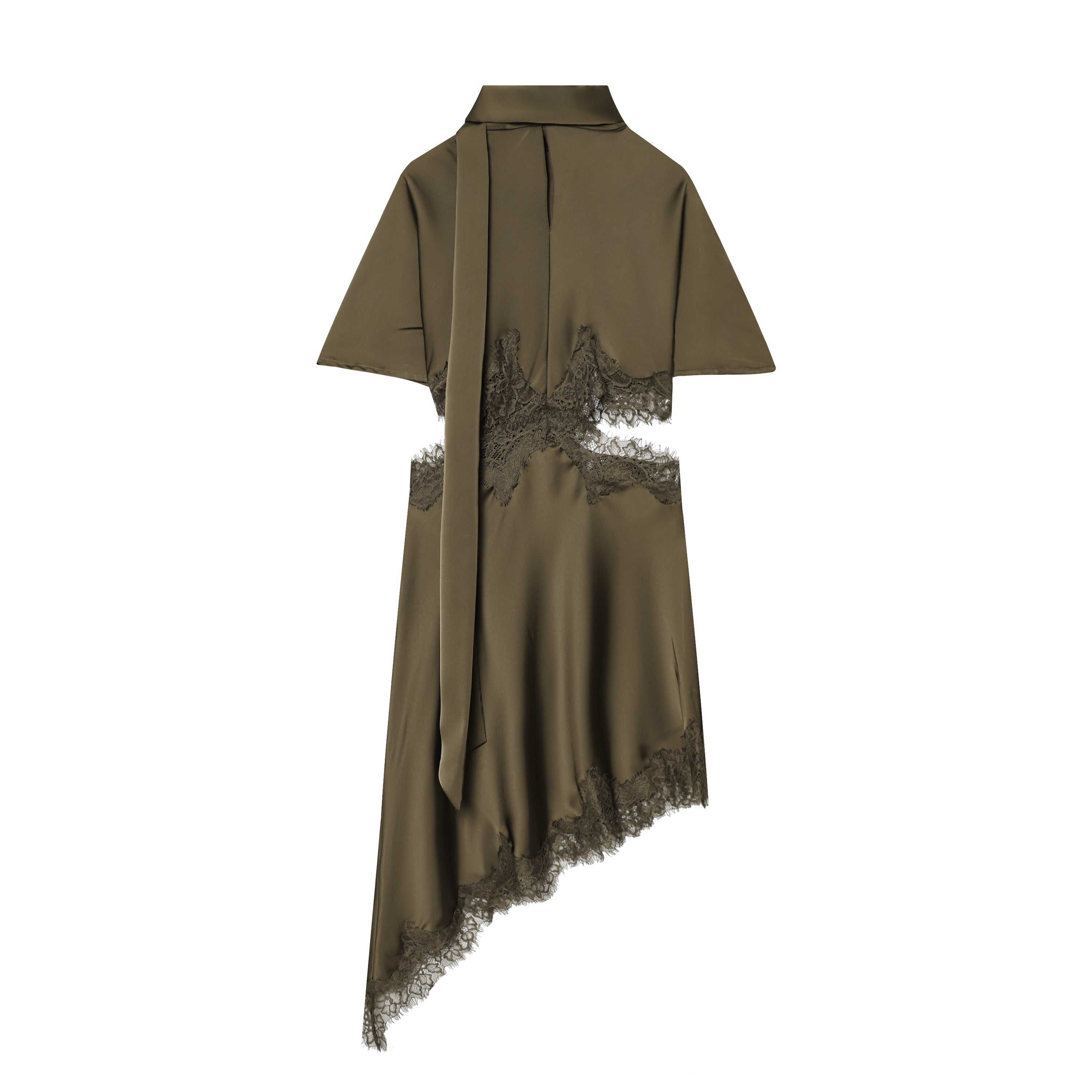 Silk Satin Waist Hollow Out Cutout Scarf Slim Fit Dress
