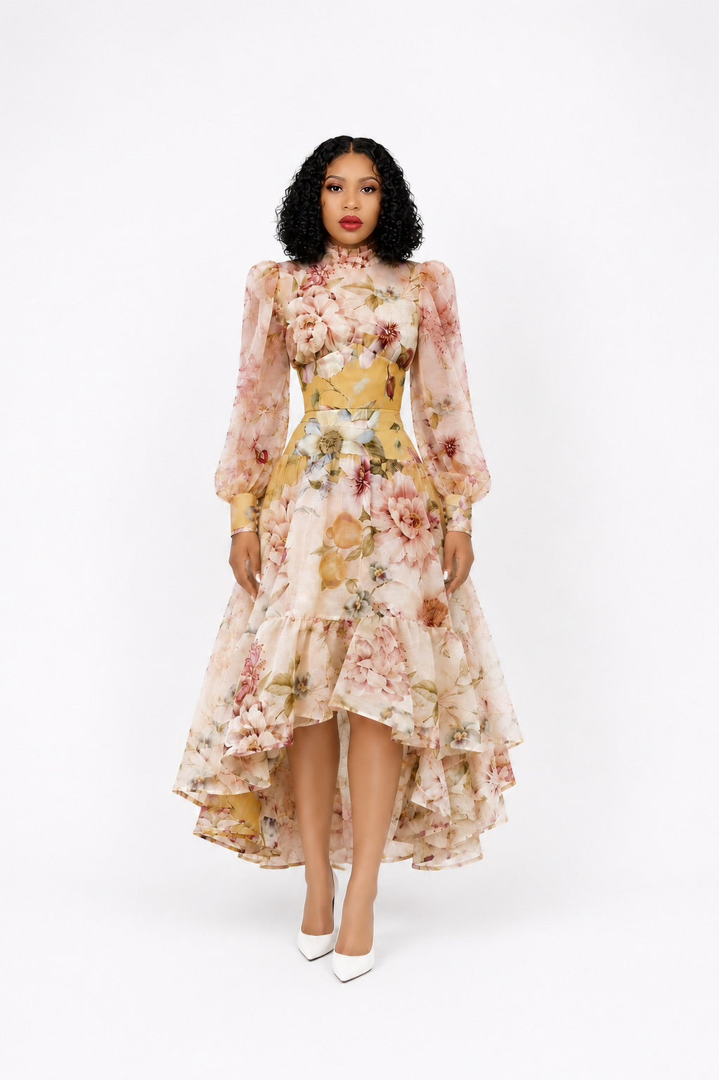 Dilek Yellow Floral Blouse & Asymmetrical Set